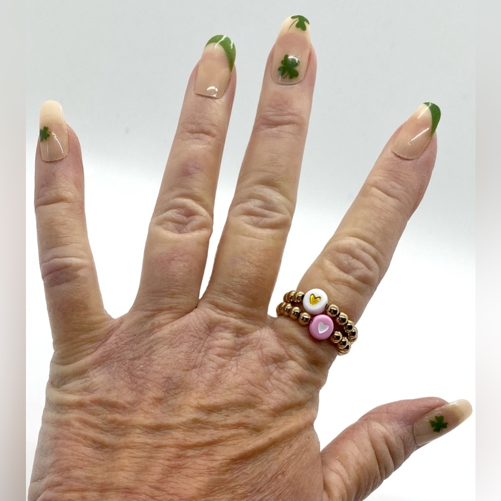 Pink White Heart Gold Beaded Rings Boho Y2K Preppy Feminine Cottagecore Summer - Picture 3 of 10